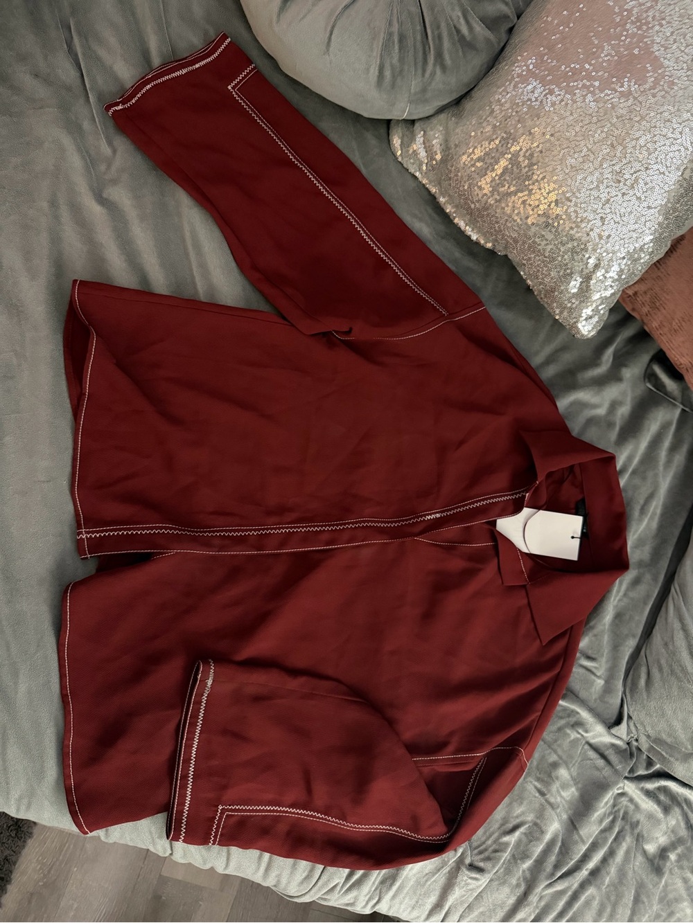 Zara Red Oversized Button-Front Top - Picture 7 of 12